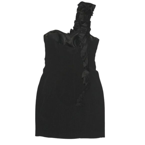 ABS Allen Schwartz Black Cocktail Party Dress Size 4 One Shoulder Ruffle Elegant - Picture 3 of 9